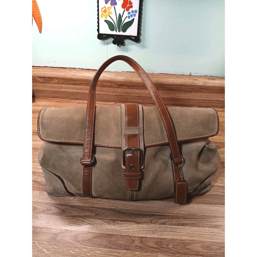 Vintage Coach Soho Tan Suede/Brown Leather Satchel Shoulder Bag 9271